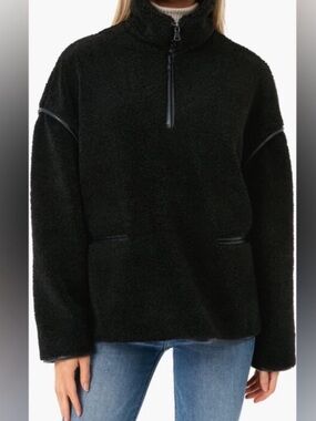 Tuckernuck Womens Black Rhodes Shearling Quarter Zip Pullover Sweater, Size L